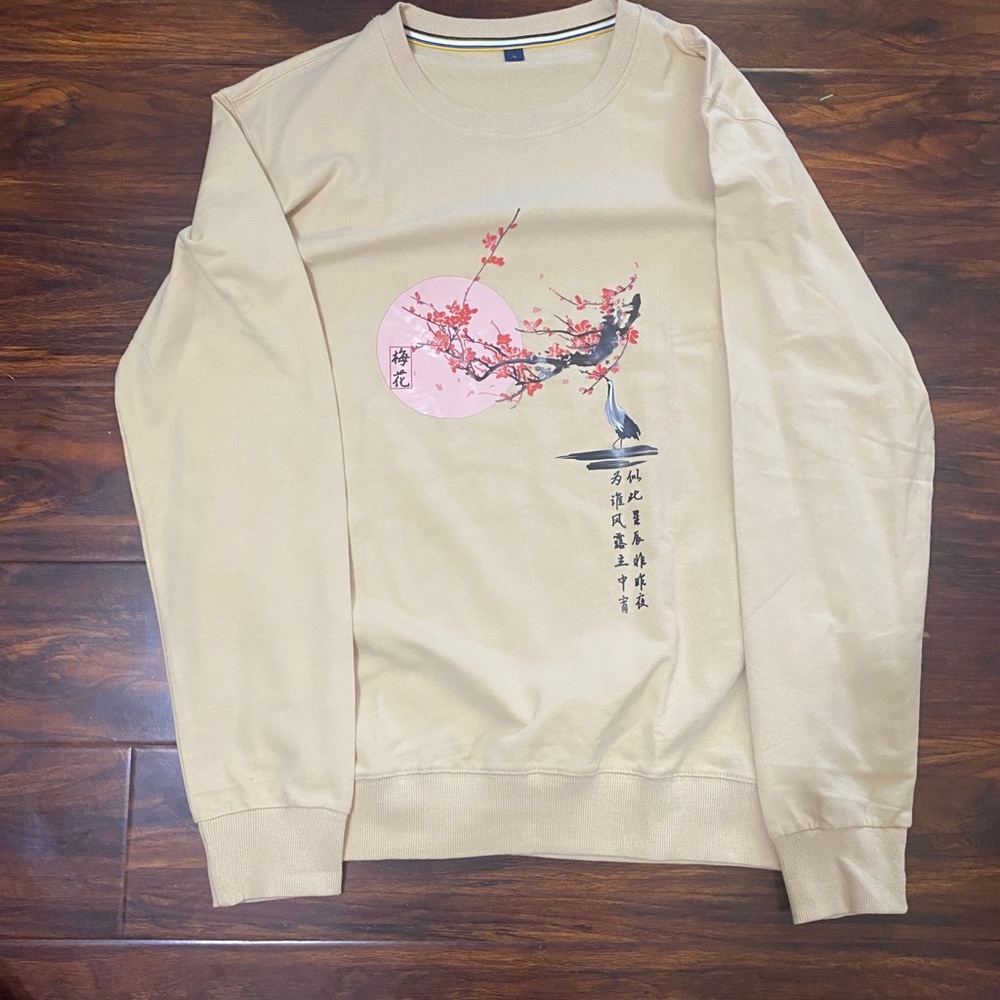 Peach Crewneck with Blossom Trees Men Large NEVER WORN